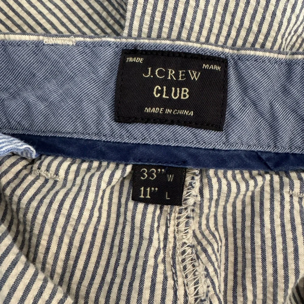 J Crew Bermuda 33 Blue White Striped Cotton Shorts Nautical Preppy Flat Front